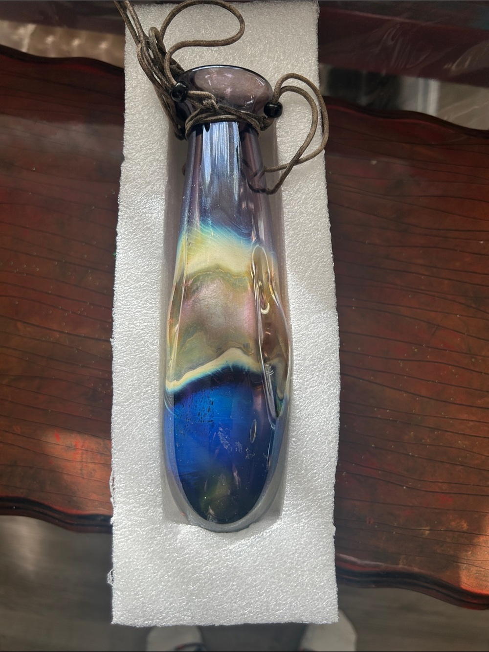 Iridescent Blue Multi-Tone Glass Wall Vase - Home Art